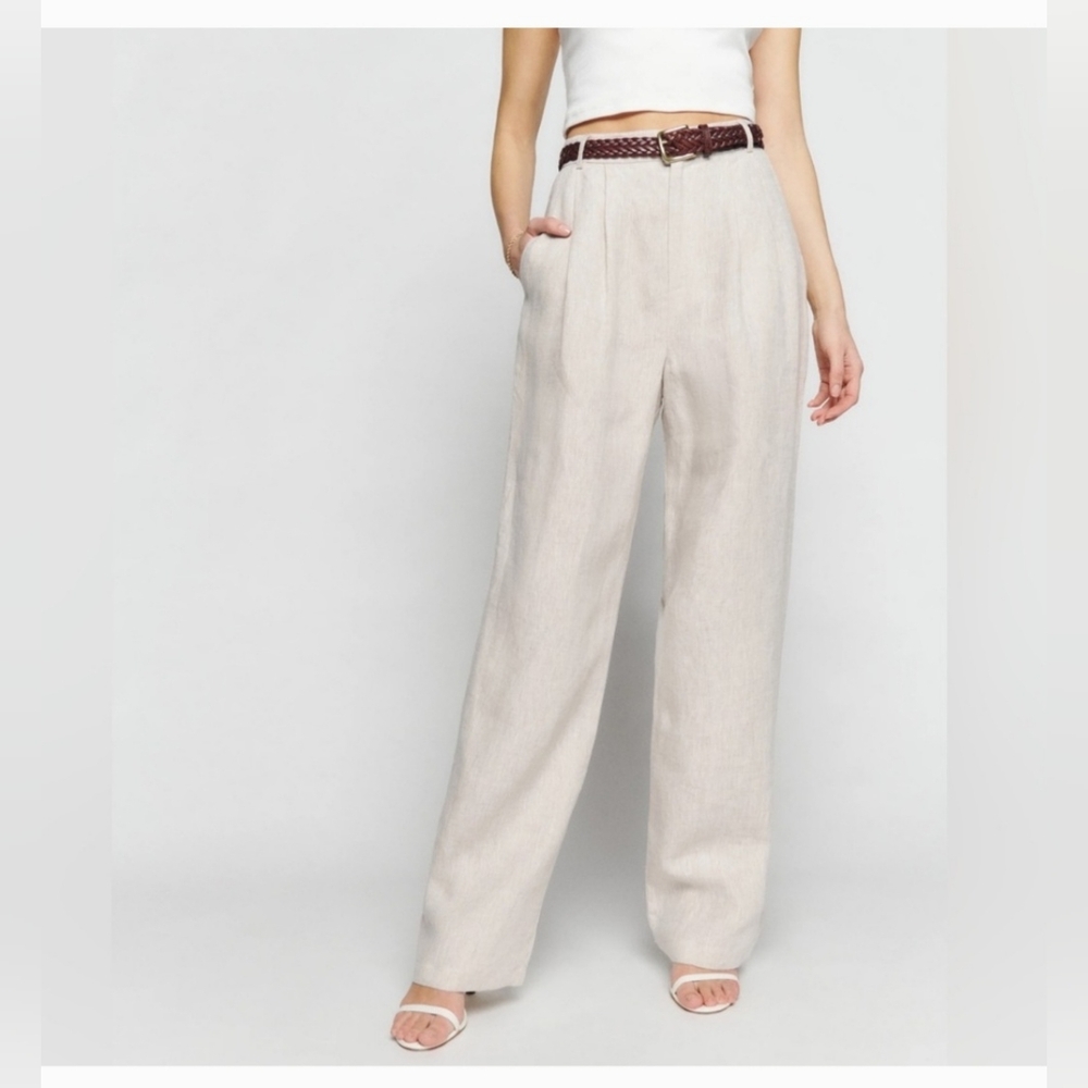 Reformation Mason Linen Pants Oatmeal Size 8 NWT